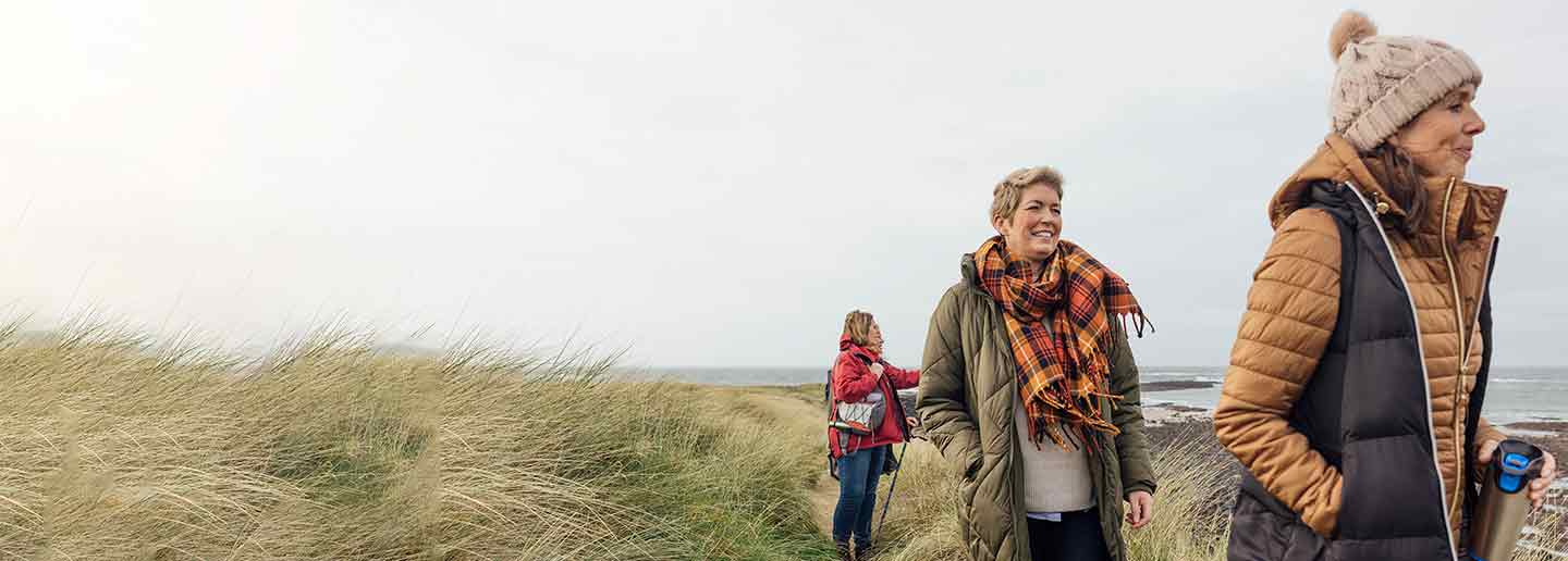 Three women walking in autumn